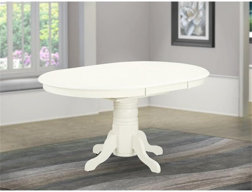 AVT-LWH-TP Avon Dining Room Table - an Oval Kitchen Table Top with Butterfly Leaf & Pedestal Base, 42X60 Inch, Linen White-1