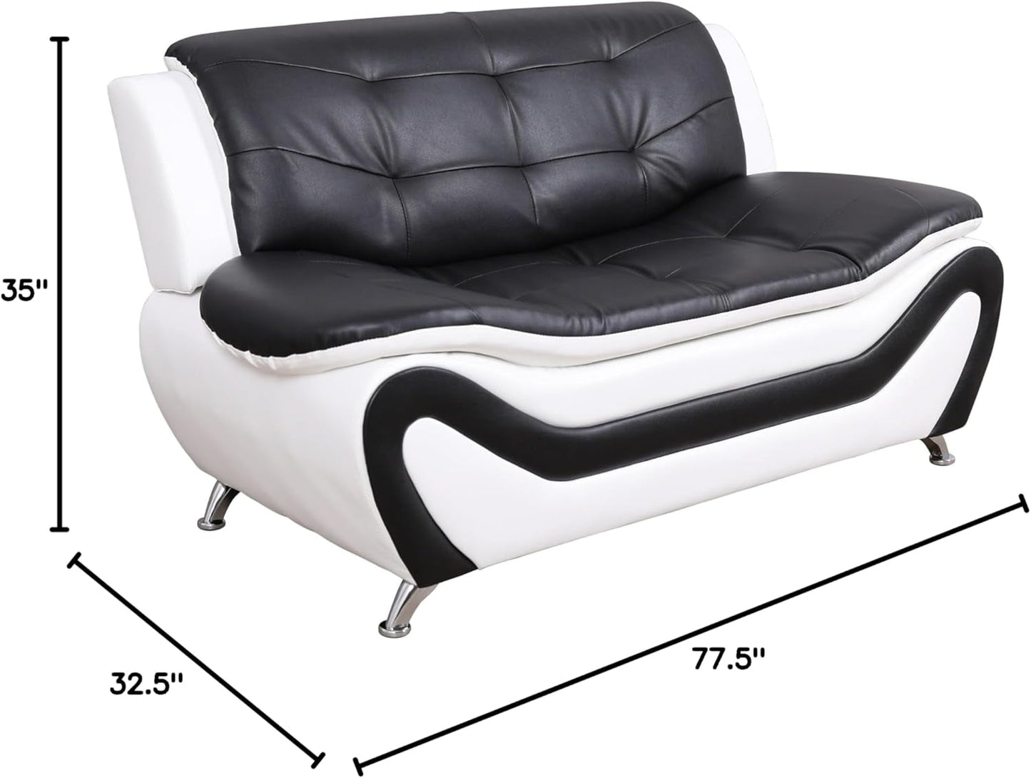 3 Piece Aldo Modern Sofa Set, Black/White-1