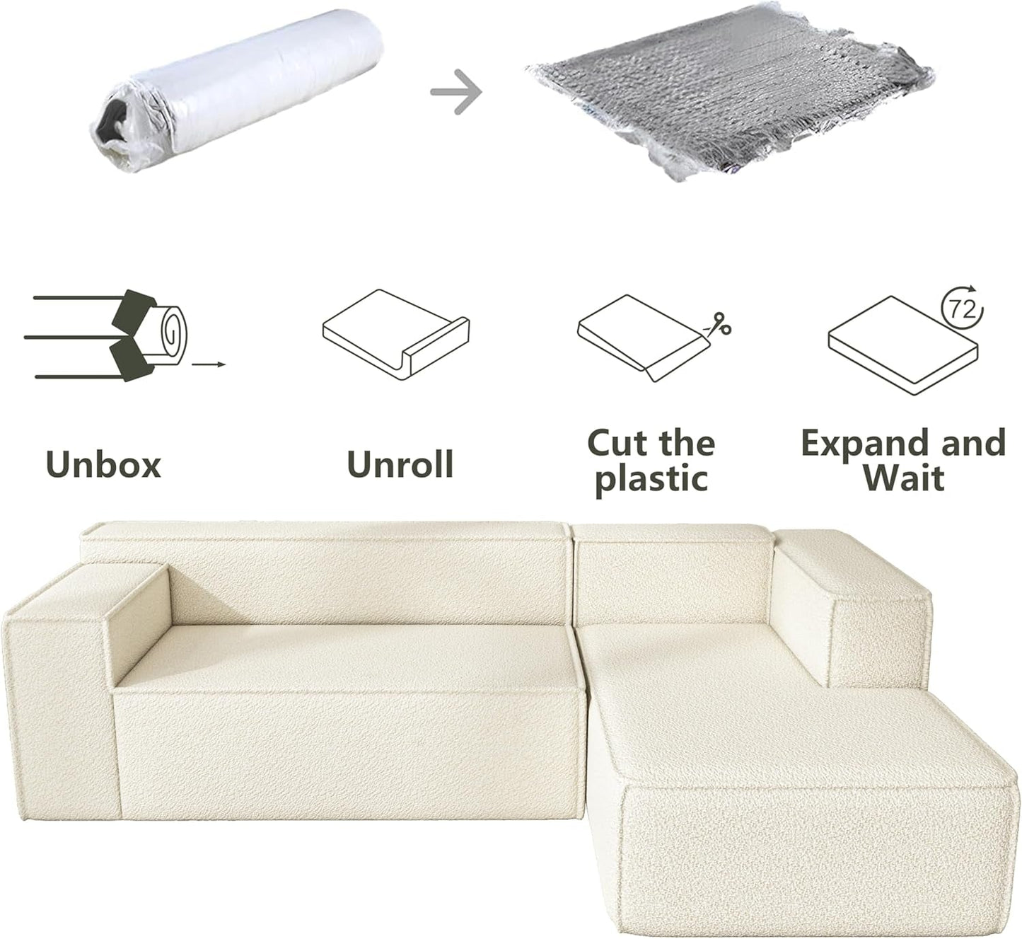 Modular Sectional Sleeper Sofa,L-Shape Chaise,7-Seater Sofa,Upholstered Couches for Living Room Bedroom,No Assembly,White-2