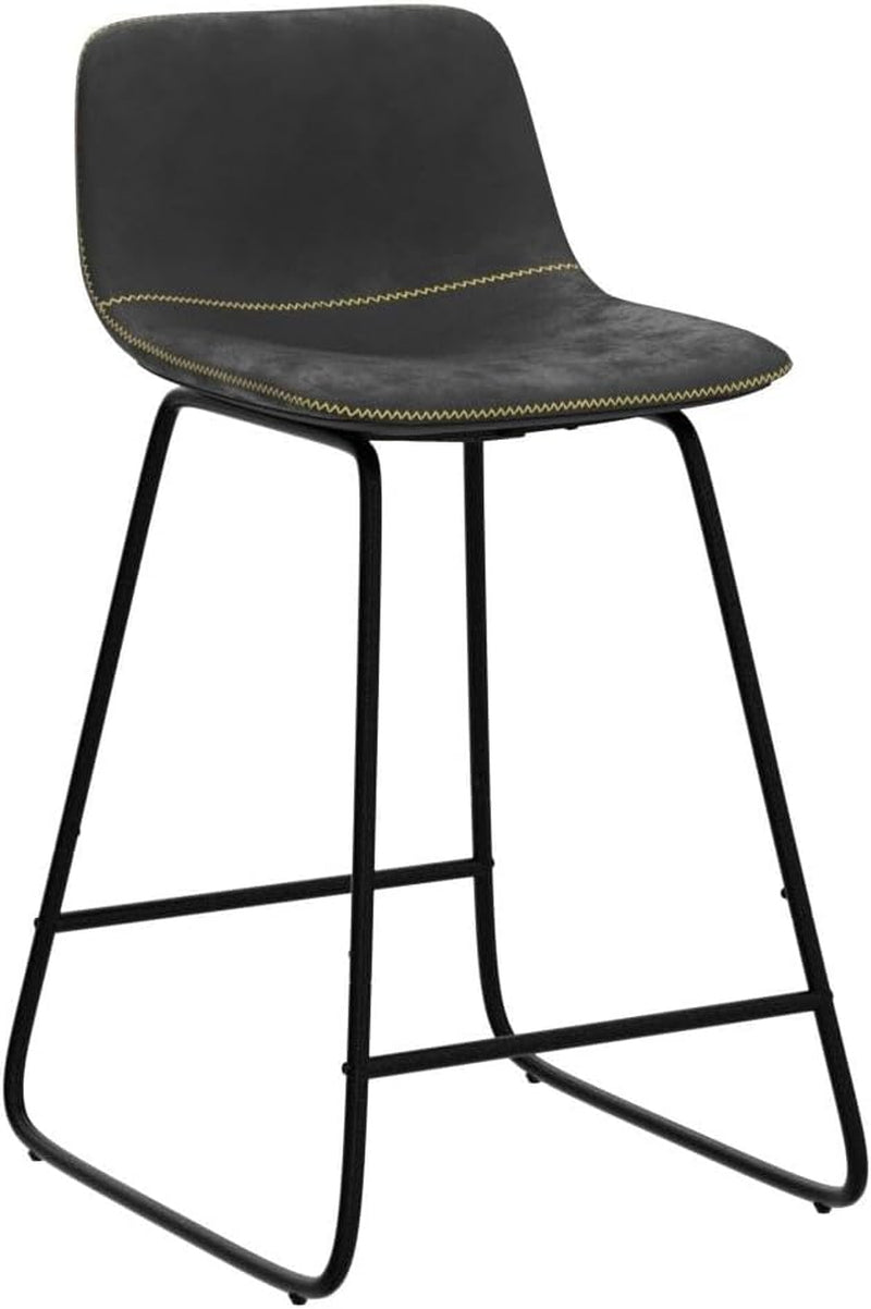 Bar Stools Set of 3, 24" ALX Faux Leather Barstools, Modern Counter Height Stools with Back and Metal Legs, Armless Counter Chairs for Kitchen Island, Black-4