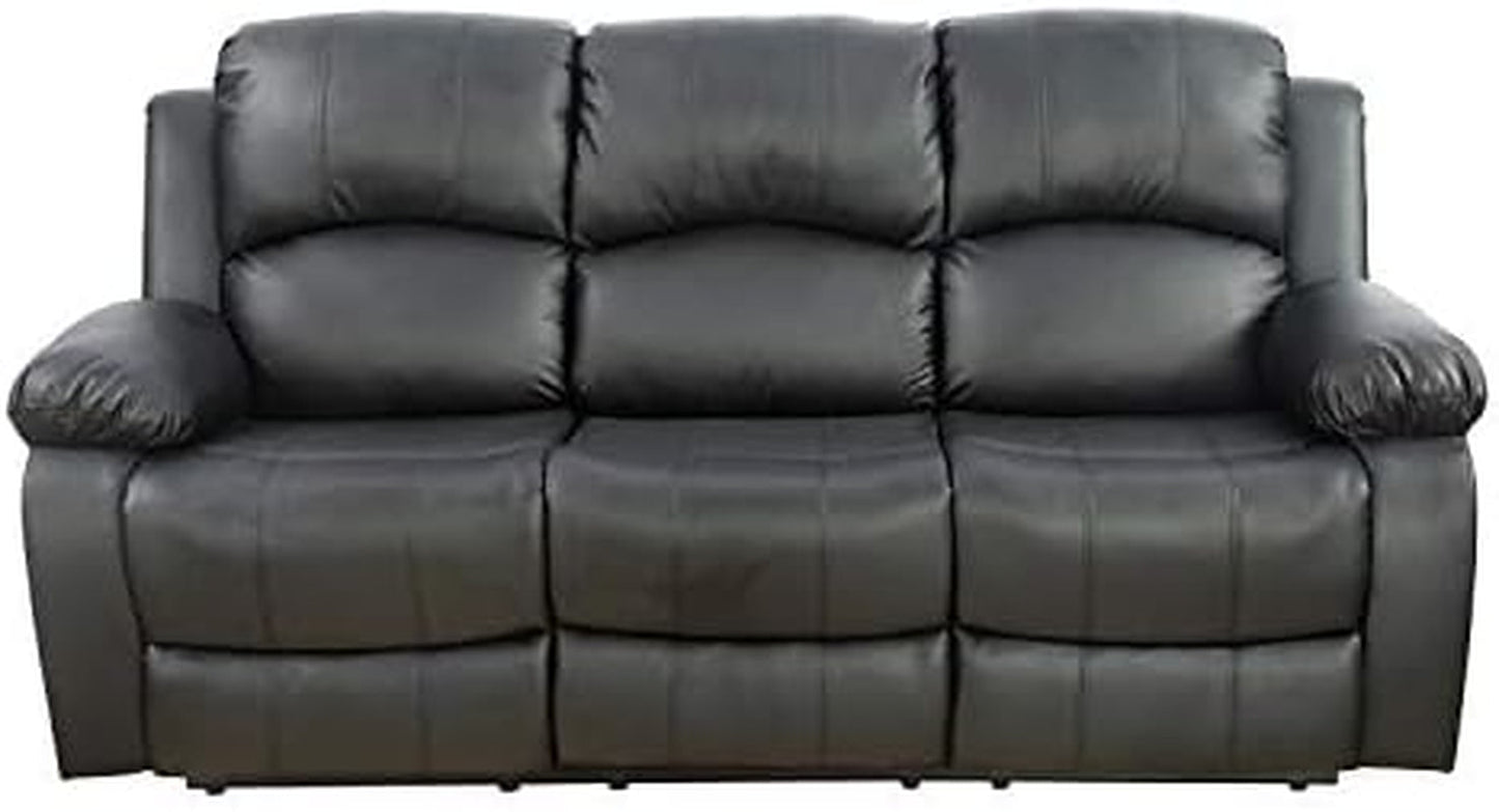 Faux Leather Recliner Sofa Set, Reclining Living Room Set, Manual Reclining Sofa and Loveseat with Recliner Chair (Black, Sofa+Loveseat)-1