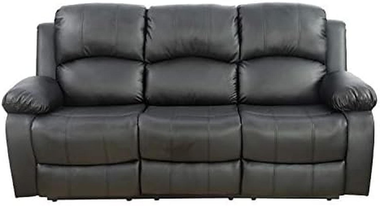 Faux Leather Recliner Sofa Set, Reclining Living Room Set, Manual Reclining Sofa and Loveseat with Recliner Chair (Black, Sofa+Loveseat)-1
