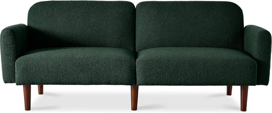77" Mid Century Modern Boucle Loveseat Sofa, Couch, Convertible Sofa Sleeper Bed W/Real Wood, Removable Armrest - Evergreen-0