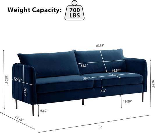 Modern 85” Velvet Loveseat Sofa Couch, Mid-Century Love Seat Sofa for Living Room, Oversized 2 Seater Couches Sofa with Square Arm and 5 Sturdy Metal Legs for Living Room, Bedroom (Navy)-1