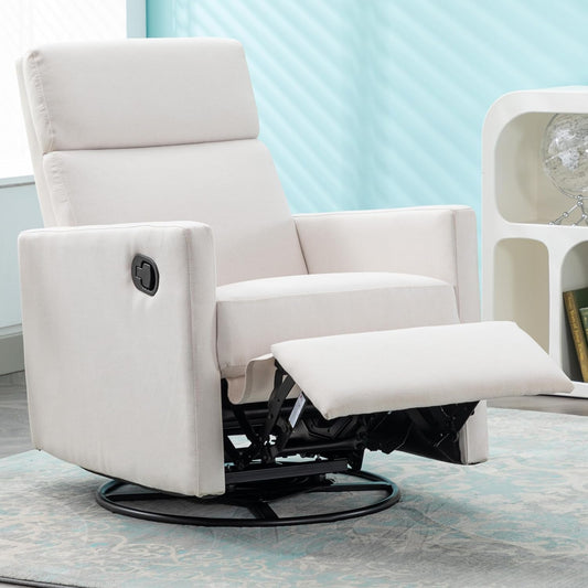 Modern Upholstered Recliner Chair with Thick Seat Cushion and Backrest Swiel Accent Armchair for Living Room, Bedroom, Home Office Beige-0