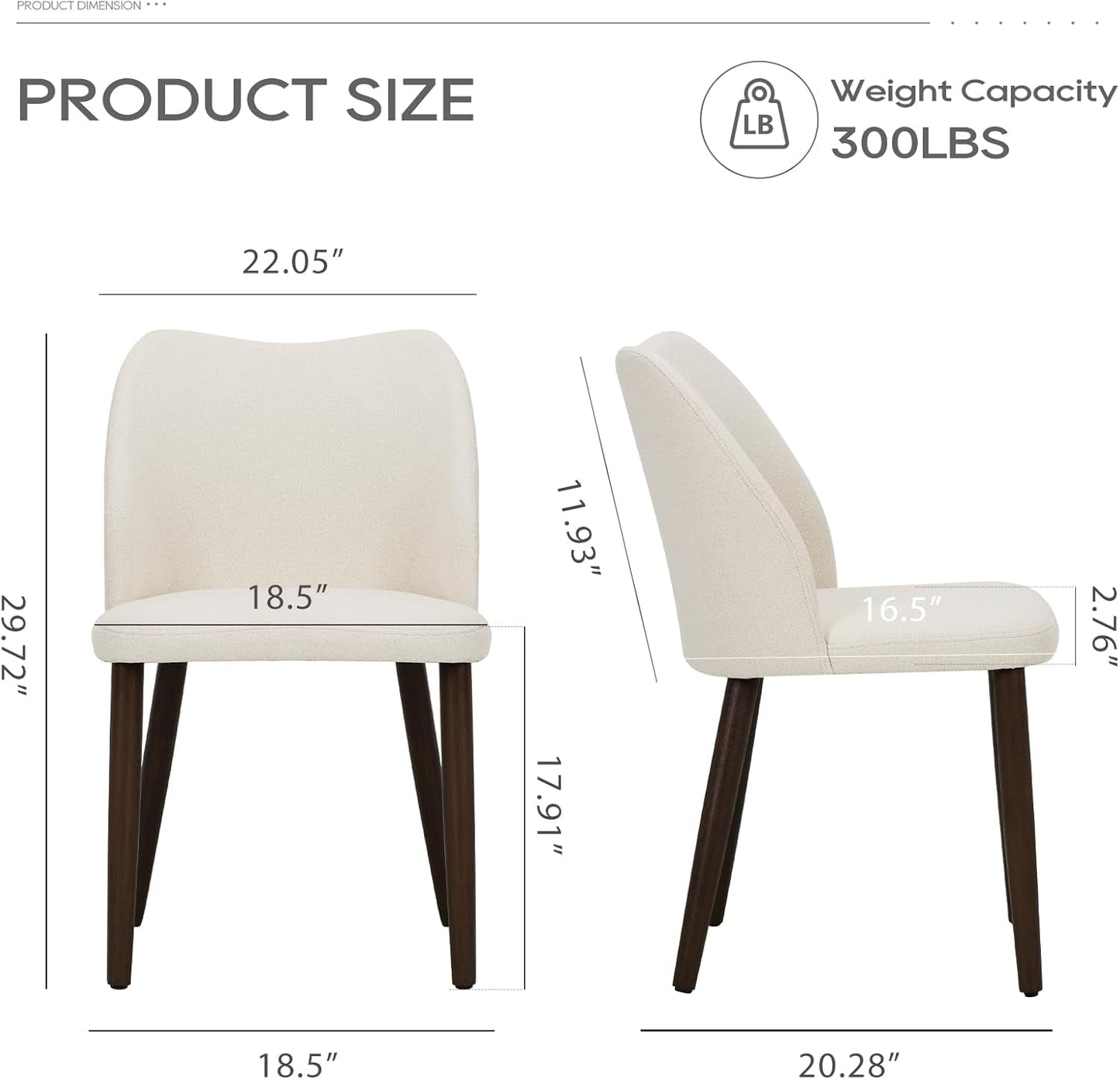 Upholstered Dining Chairs Set of 2, Modern Fabric Dining Room Kitchen Side Chair with Padded Seat and Wood Legs for Restaurant/Cafe, Beige-1