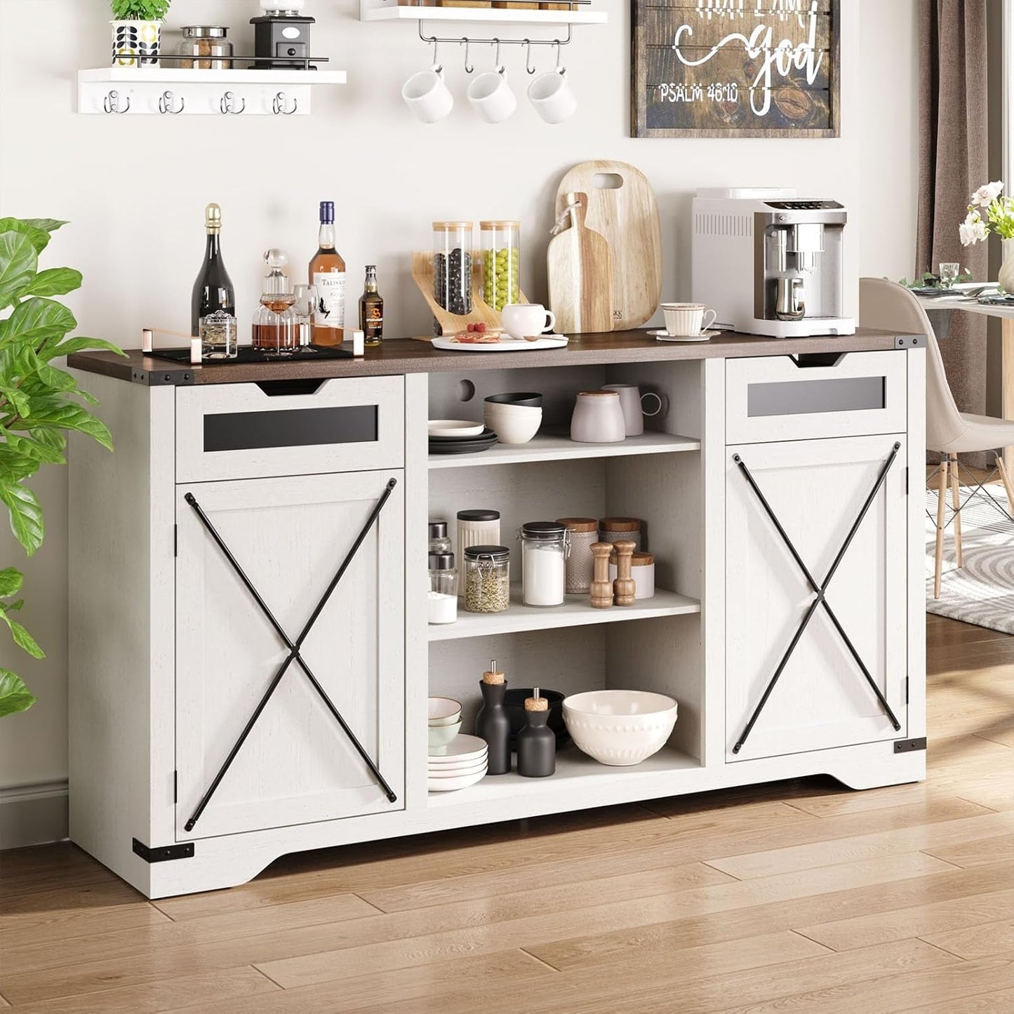 Tall TV Stand, White Entertainment Center with Storage Cabinets for 65 Inch TV, 60'' Modern Media Console Table with Drawers and Adjustable Shelves, Television Stands for Living Room-2