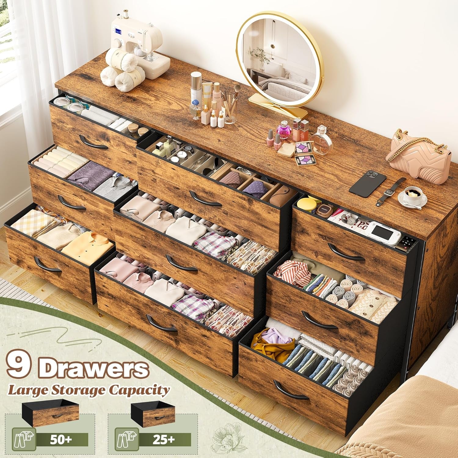 9 Drawer Dresser TV Stand for 60 Inch TV-4