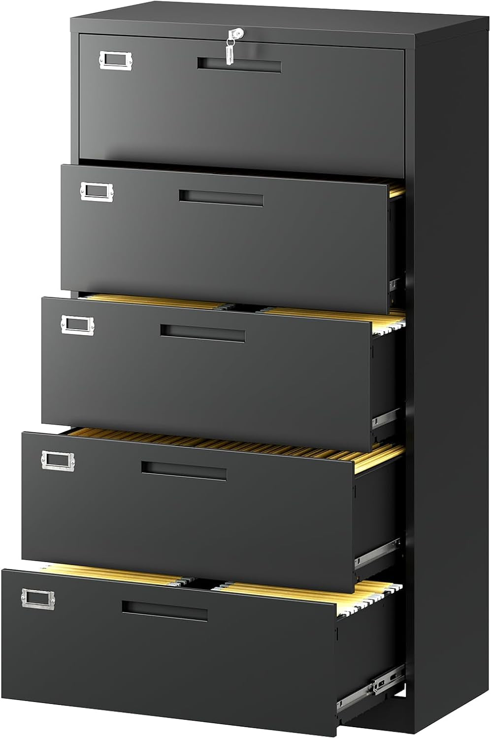 Lateral File Cabinet with 5 Drawers - Metal Steel Filling Cabinets for Home Office - Lockable Storage Cabinet for Hanging Files Letter/Legal/F4/A4 Size-Assembly Required-0