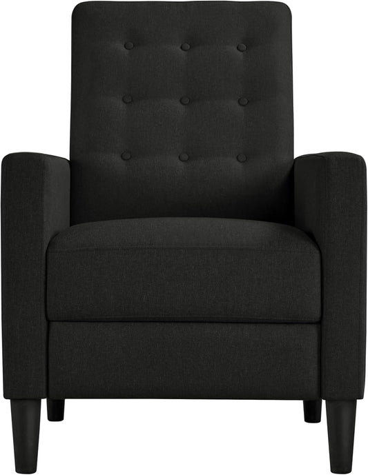 Fabric Recliner Chair Mid-Century Modern Recliner Adjustable Single Recliner Sofa with Thicker Seat Cushion Tufted Upholstered Sofa with Pocket Spring for Living Room Bedroom Black-0