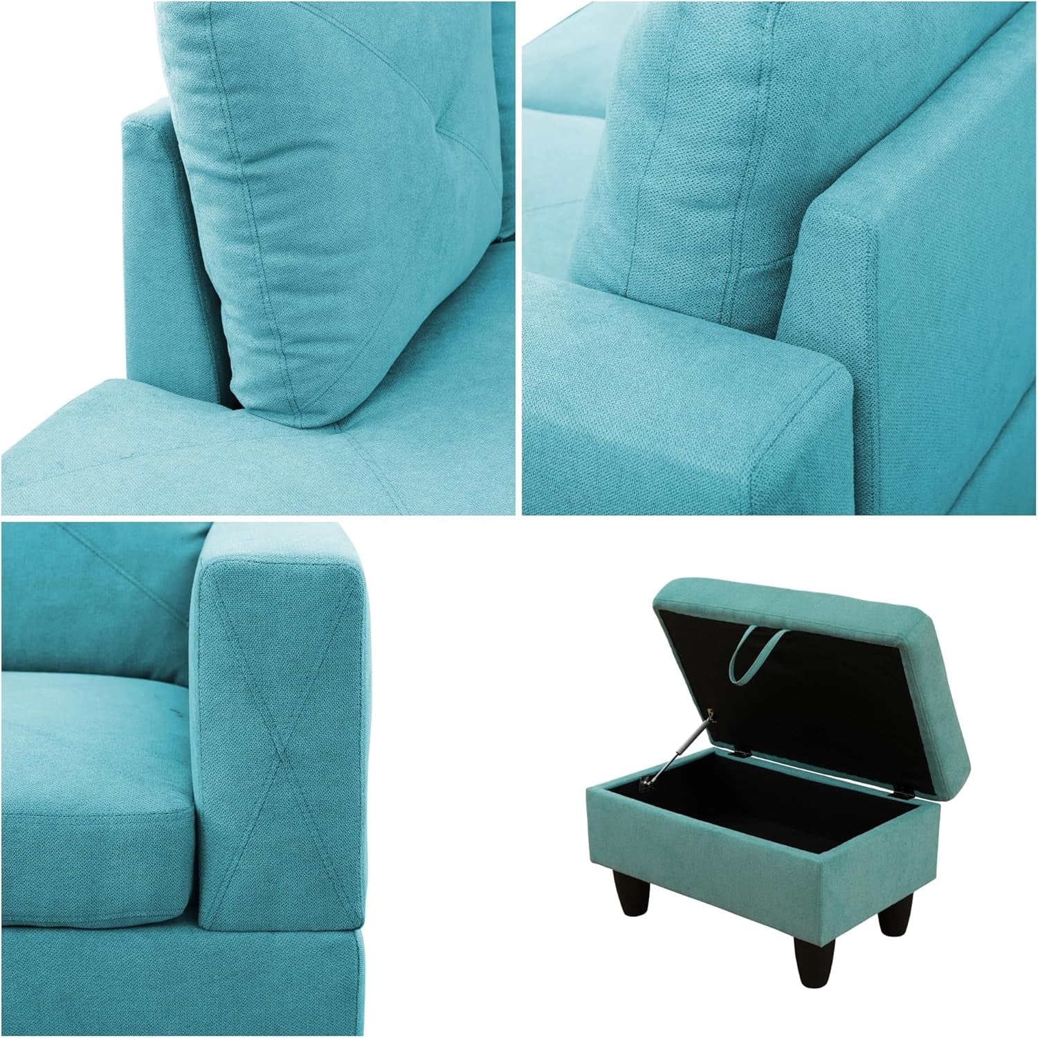 L Shaped Sectional Couches, Modern Convertible Lounge Sofa with Ottoman Storage, Comfy Modular Sectional Sofa for Living Room Furniture Sets, Small Spaces, Bedroom, Blue-3