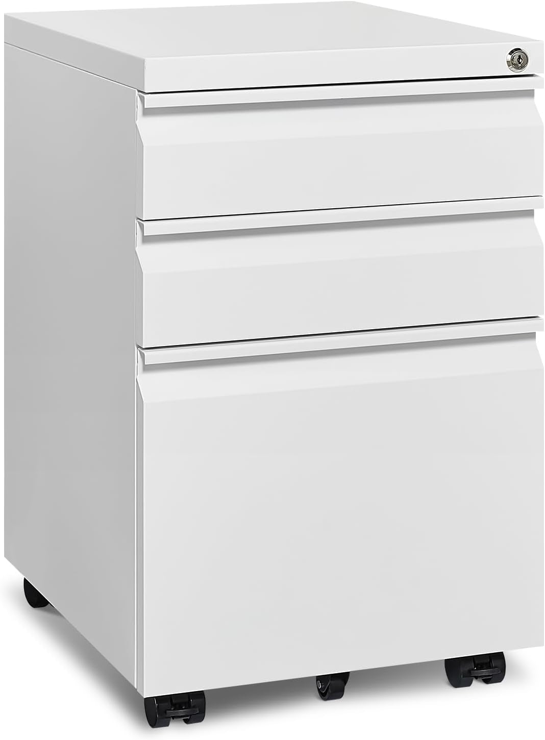 White Rolling File Cabinet with Lock-1