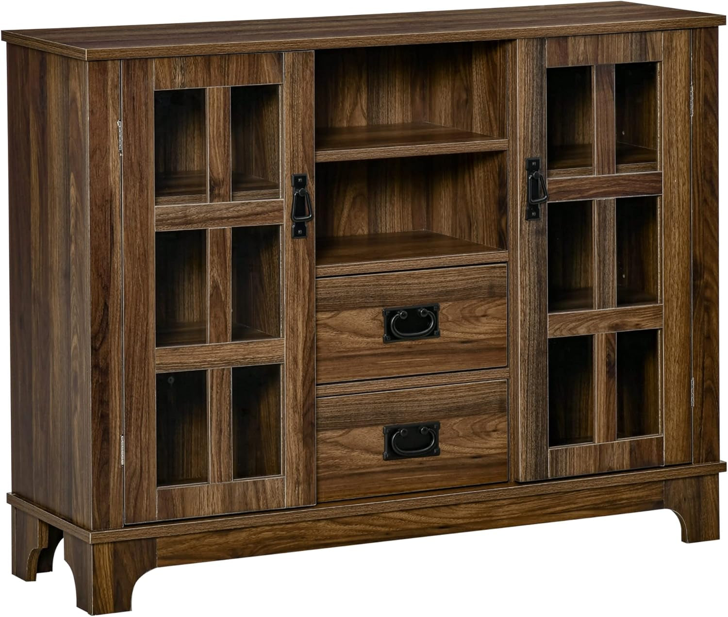 Dark Walnut Sideboard Buffet Glass Door Coffee Bar-1