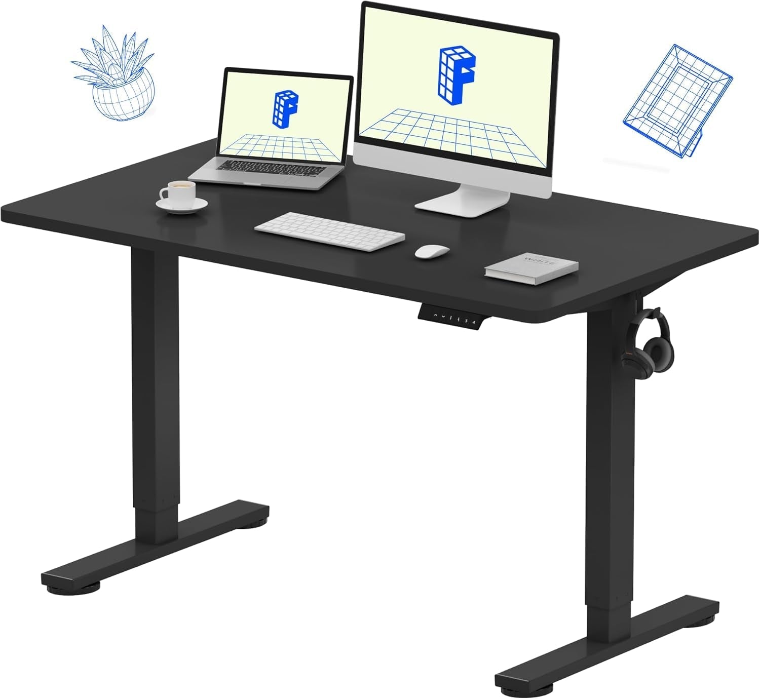 EN1 Whole-Piece Standing Desk 48 X 24 Inches Electric Height Adjustable Desk Sit Stand Desk Home Office Desks (Black Frame + Black Table Top)-0