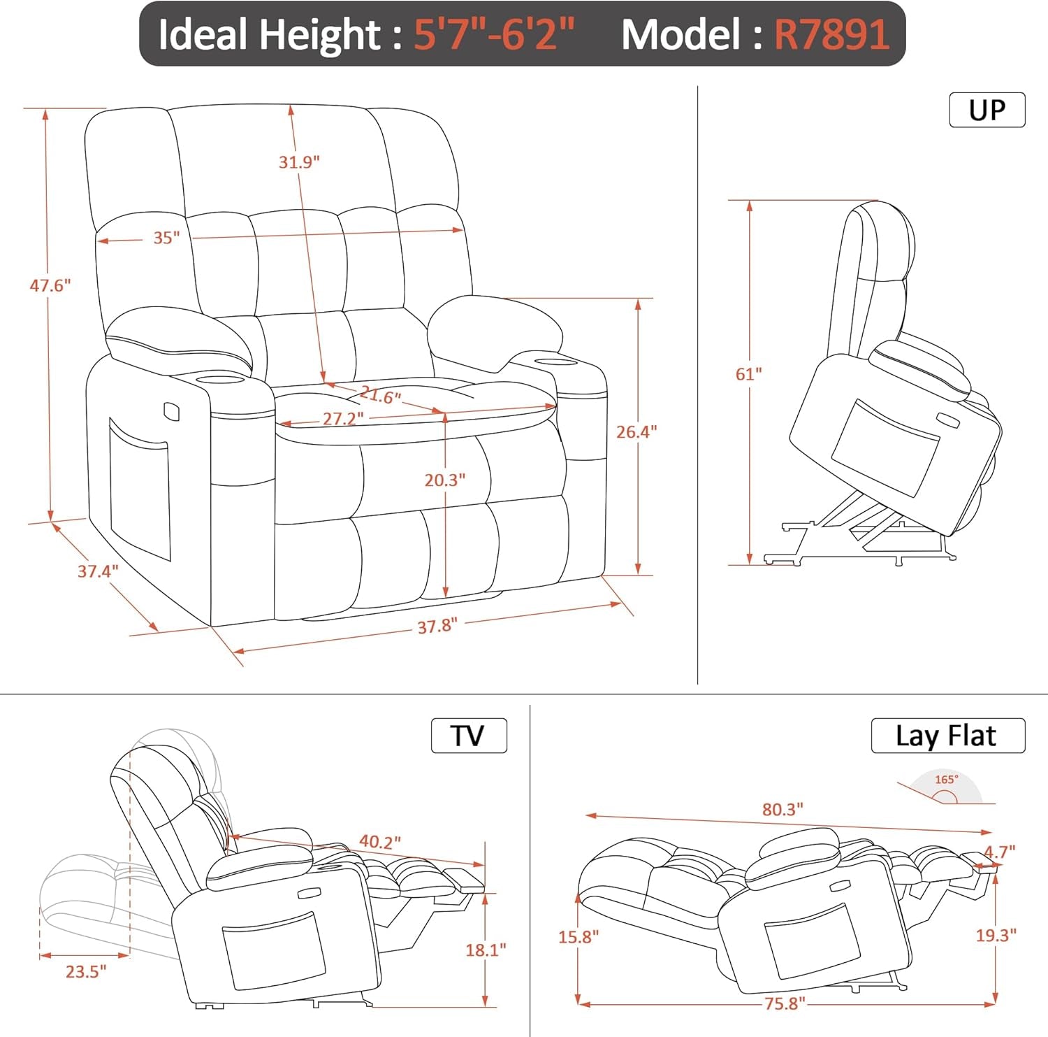 Dark Grey Wide Power Lift Recliner Massage, Heat, USB-2
