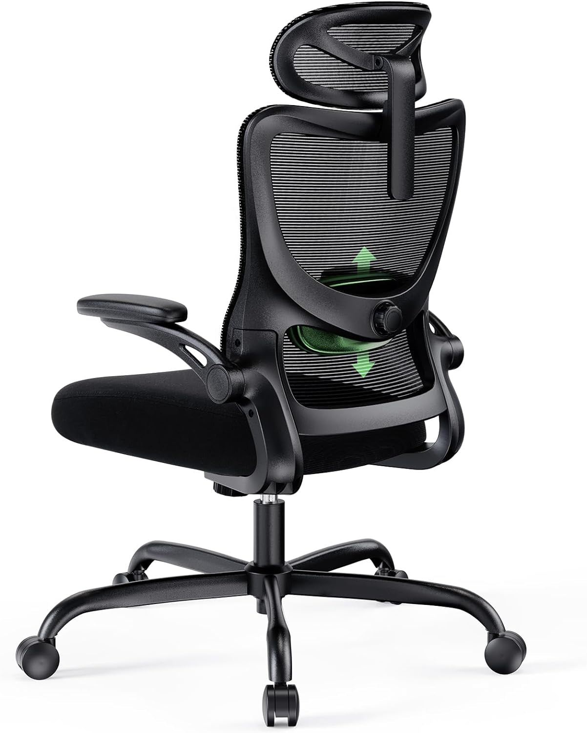 Ergonomic Office Chair with Headrest Mesh Office Computer Desk Chair with Adjustable Lumbar Support Rolling Work Swivel Task Chairs with Wheel 3D Armrests-0