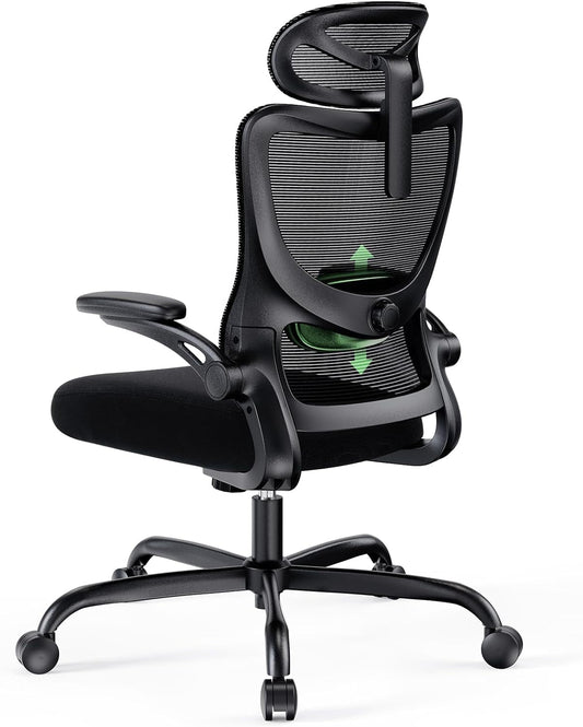 Ergonomic Office Chair with Headrest Mesh Office Computer Desk Chair with Adjustable Lumbar Support Rolling Work Swivel Task Chairs with Wheel 3D Armrests-0