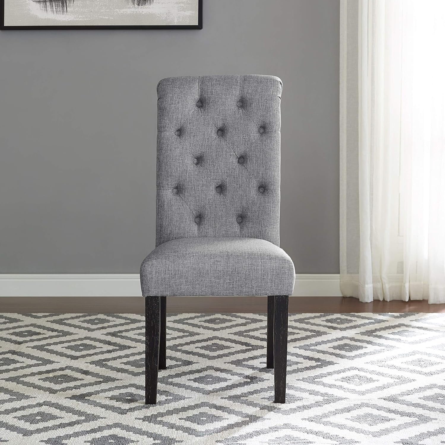 Leviton Solid Wood Tufted Dining Chair, Set of 2, Gray-2