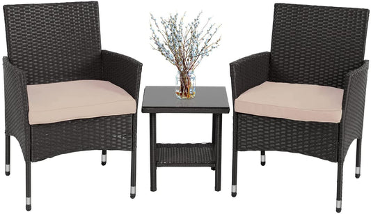 Patio Furniture Set Outdoor Furniture Wicker Bistro Rattan Chair Conversation Sets with Coffee Table for Yard Backyard Lawn Porch Poolside Balcony,Black and Beige-0