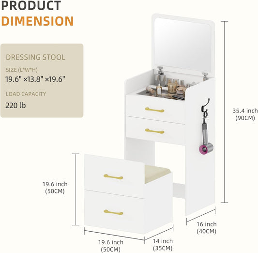 3-in-1 Flip Top Vanity Desk Makeup, Storage, Glass-1