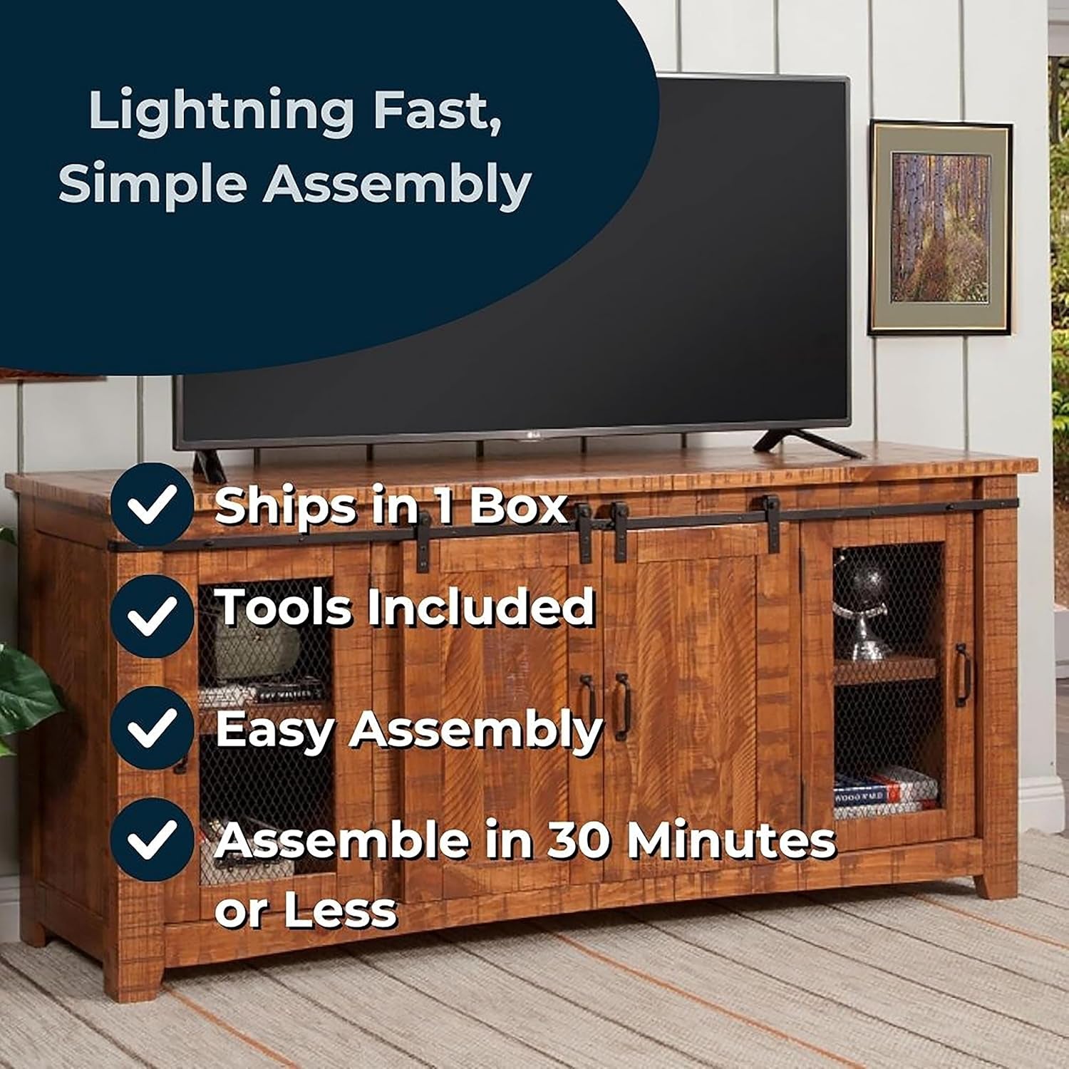 Omaha Solid Wood TV Stand, 65", Honey Tobacco-3