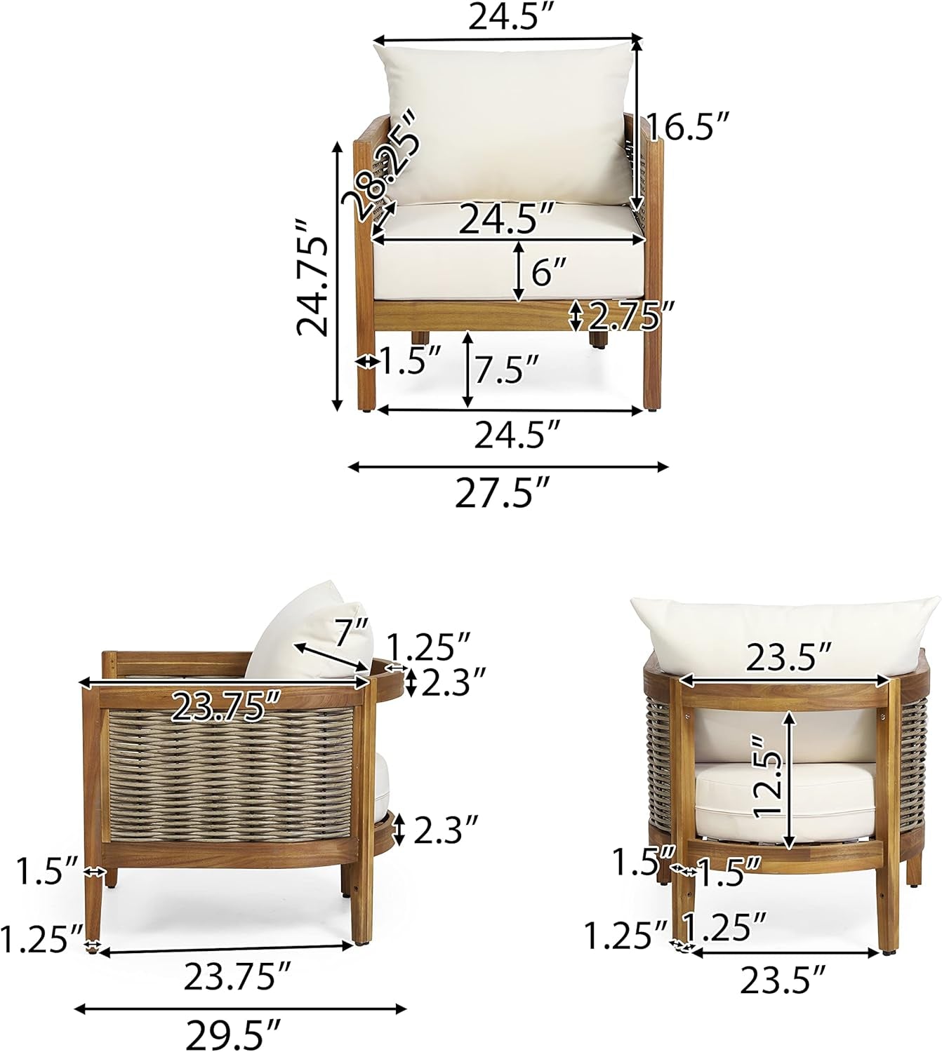 Burchett Outdoor 4Pc Chat Set - Acacia Wood and Wicker - Teak/Mixed Brown/Beige-2
