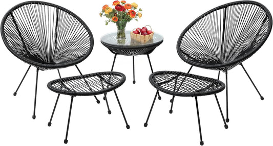 5 Piece Acapulco Chair Set, Outdoor Acapulco Chairs, Oval Furniture Set, Woven Patio Bistro Set, Balcony Table and Chairs with Footrest, Black-0