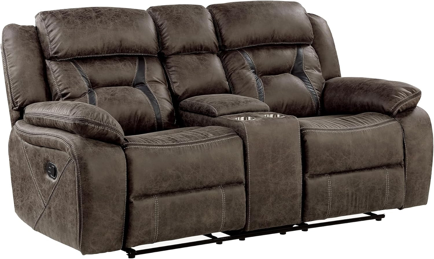 Recliner Living Room Set, Manual Polished Microfiber Upholstery Recliner Sofas, Loveseat and Chair, 3-Piece Set, Dark Brown-4