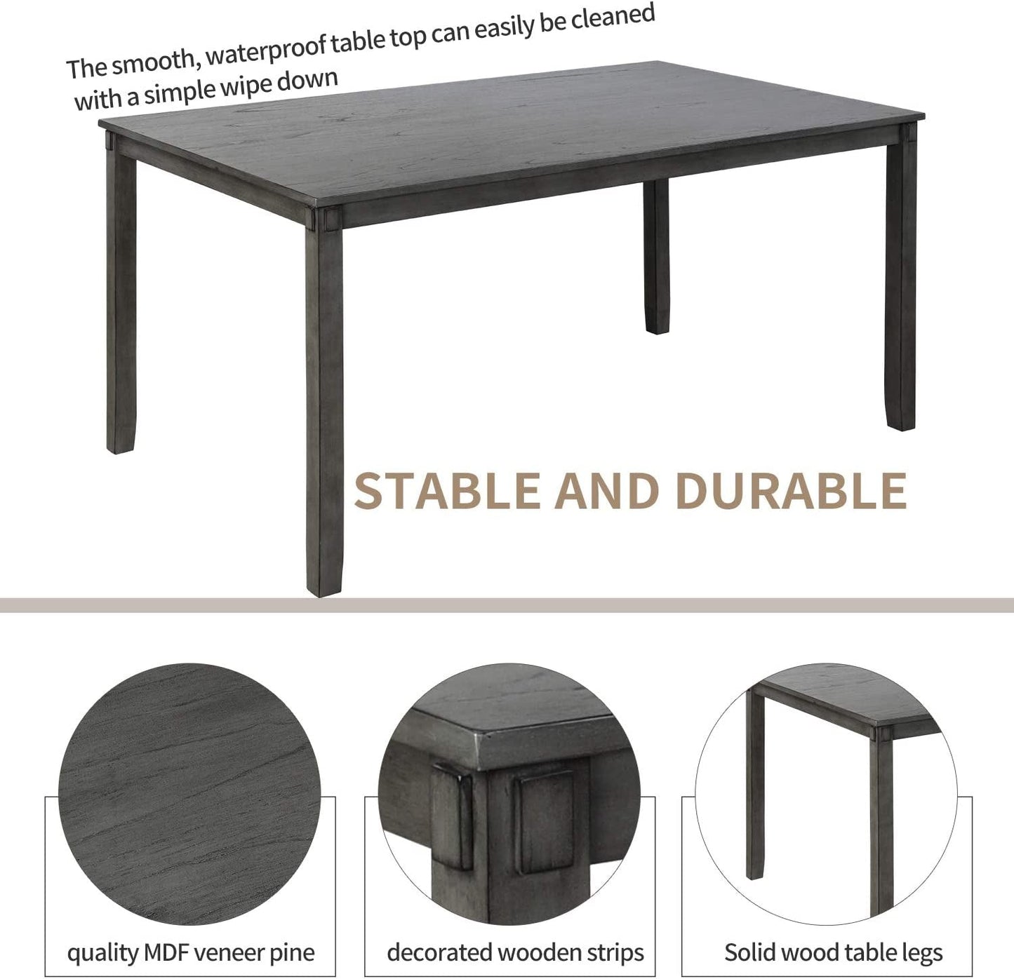 Grey Wooden Rectangular Dining Table Set of 6-2