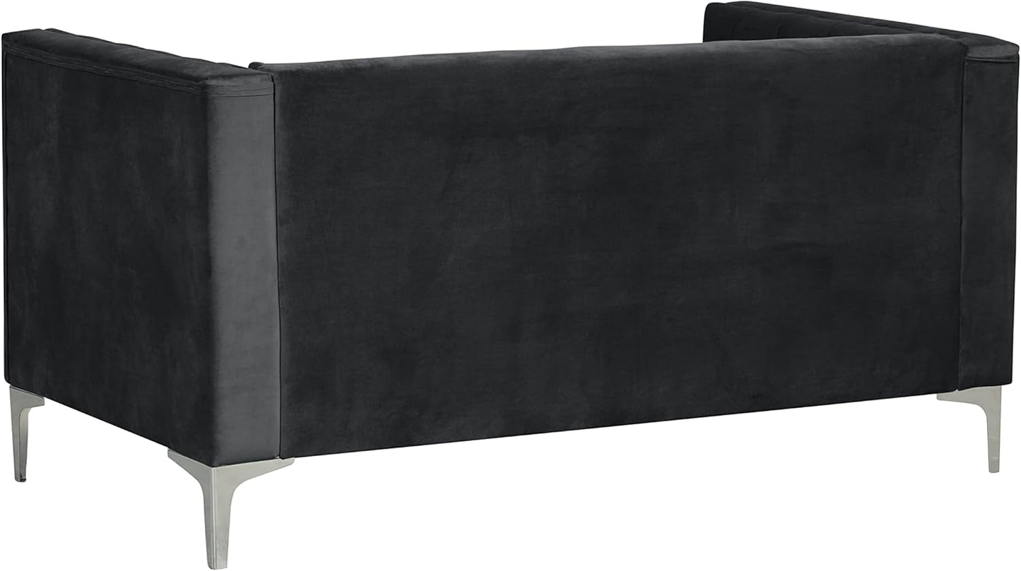 Velvet Loveseat Home Theater Seating 55" W Upholstered Modern Chesterfield Loveseat Sofa Furniture for Living Room Office Bedroom Apartment, Black-4