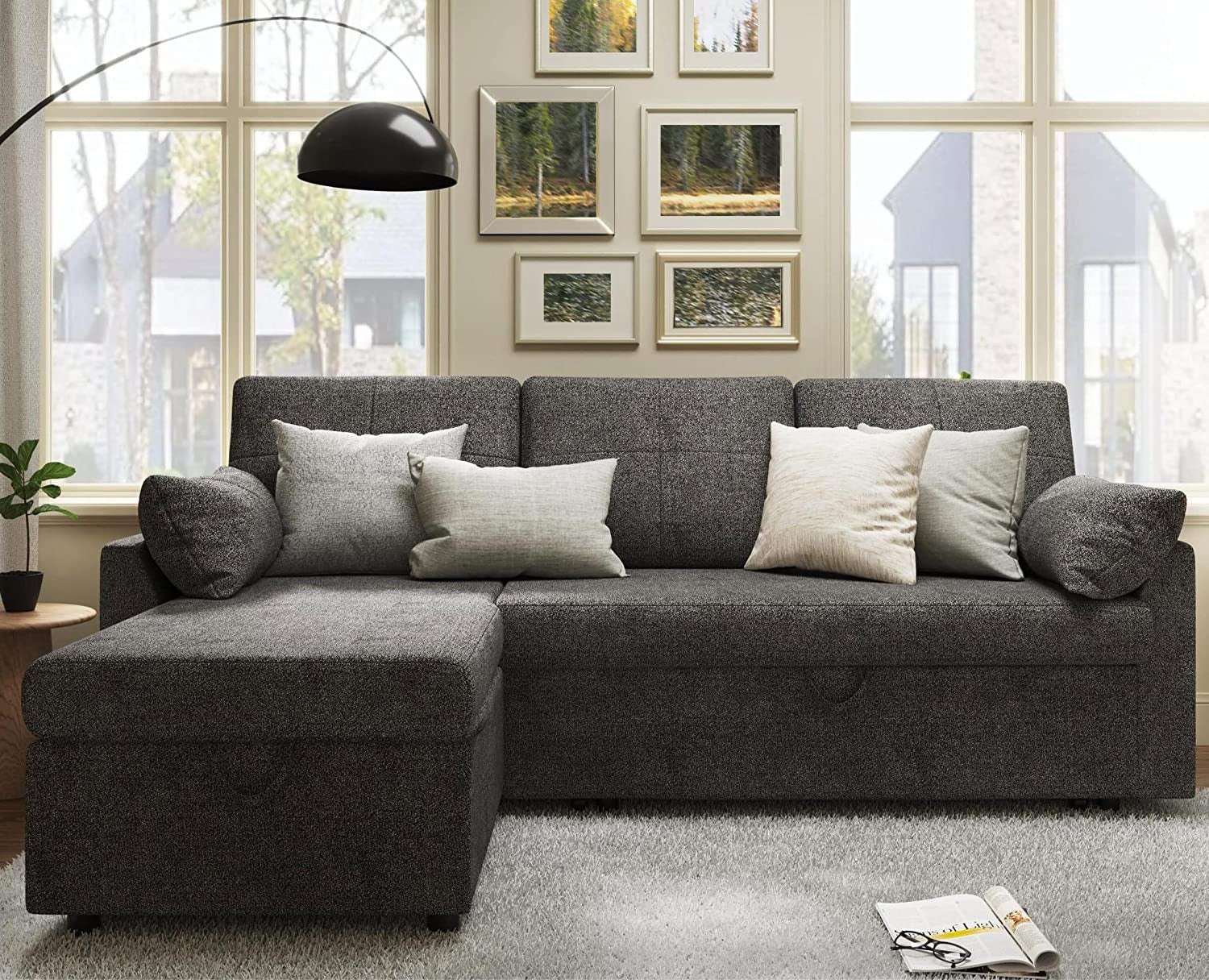 Gray Sectional Sleeper Sofa with Storage Chaise-0