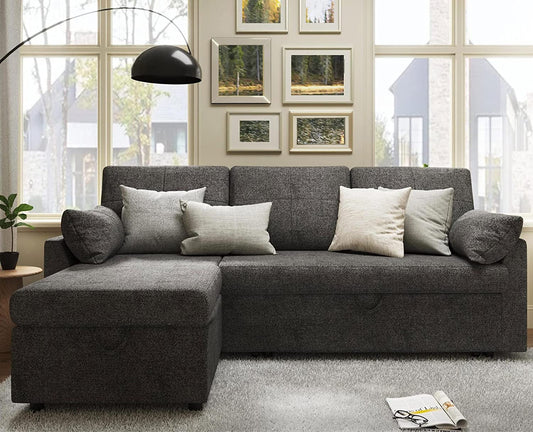Gray Sectional Sleeper Sofa with Storage Chaise-0