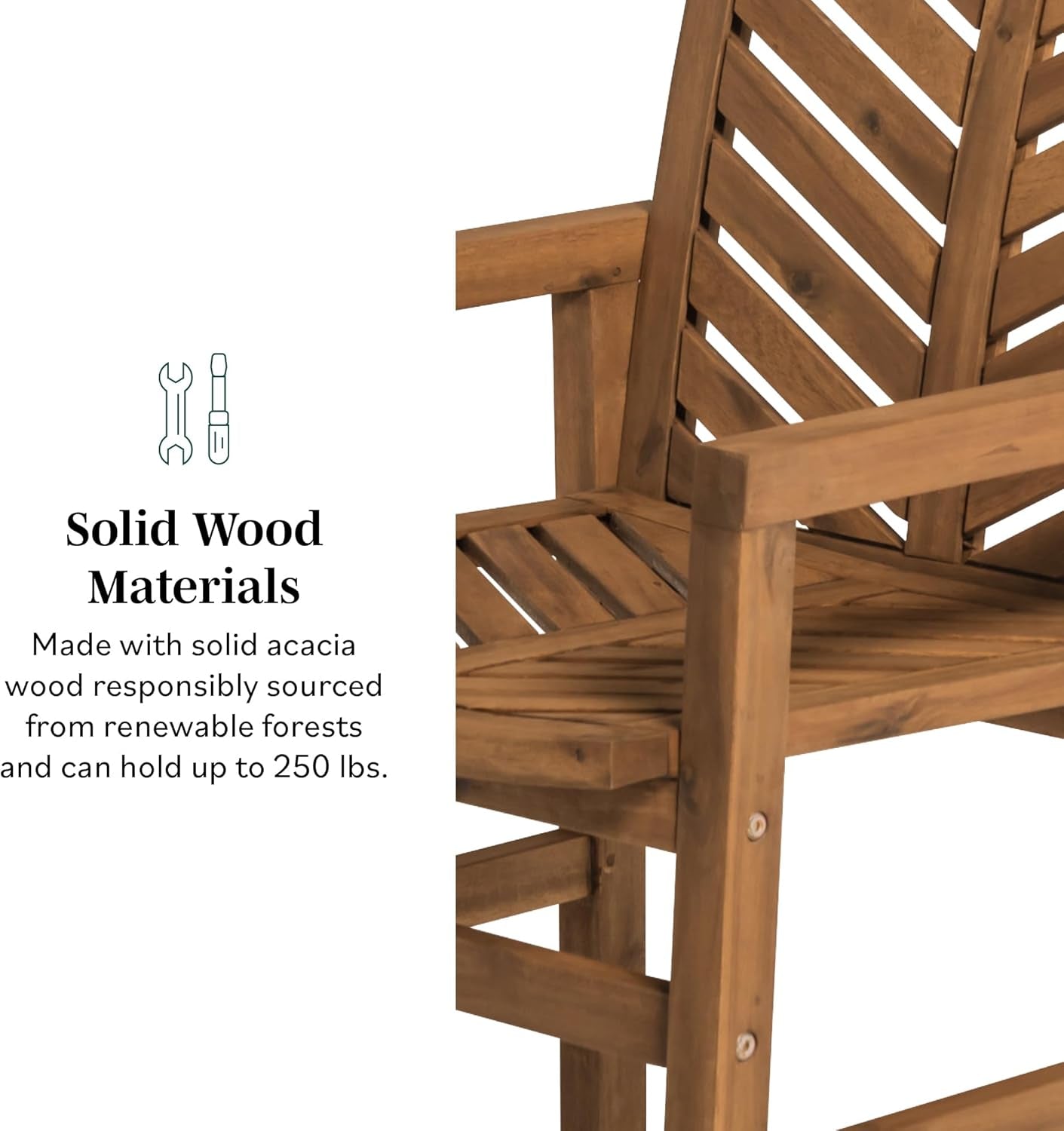 Dark Brown Chevron Wood 2-Piece Patio Chair Set-3