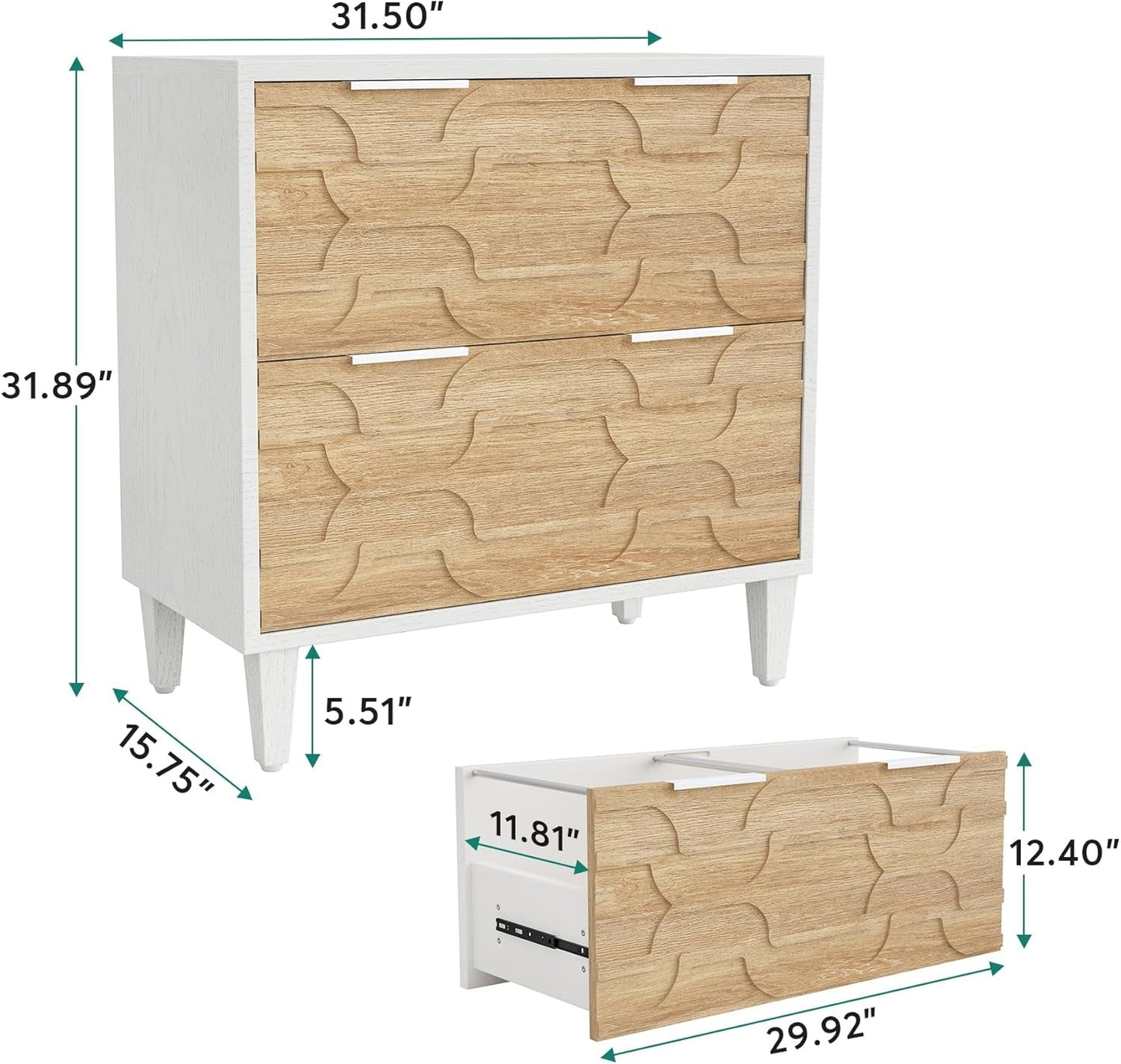 2-Drawer File Cabinet, Lateral Filing Cabinet for A4/Letter/Legal Size, Office Storage Cabinet, Printer Stand with Storage Drawer for Home Office, White & Walnut-1