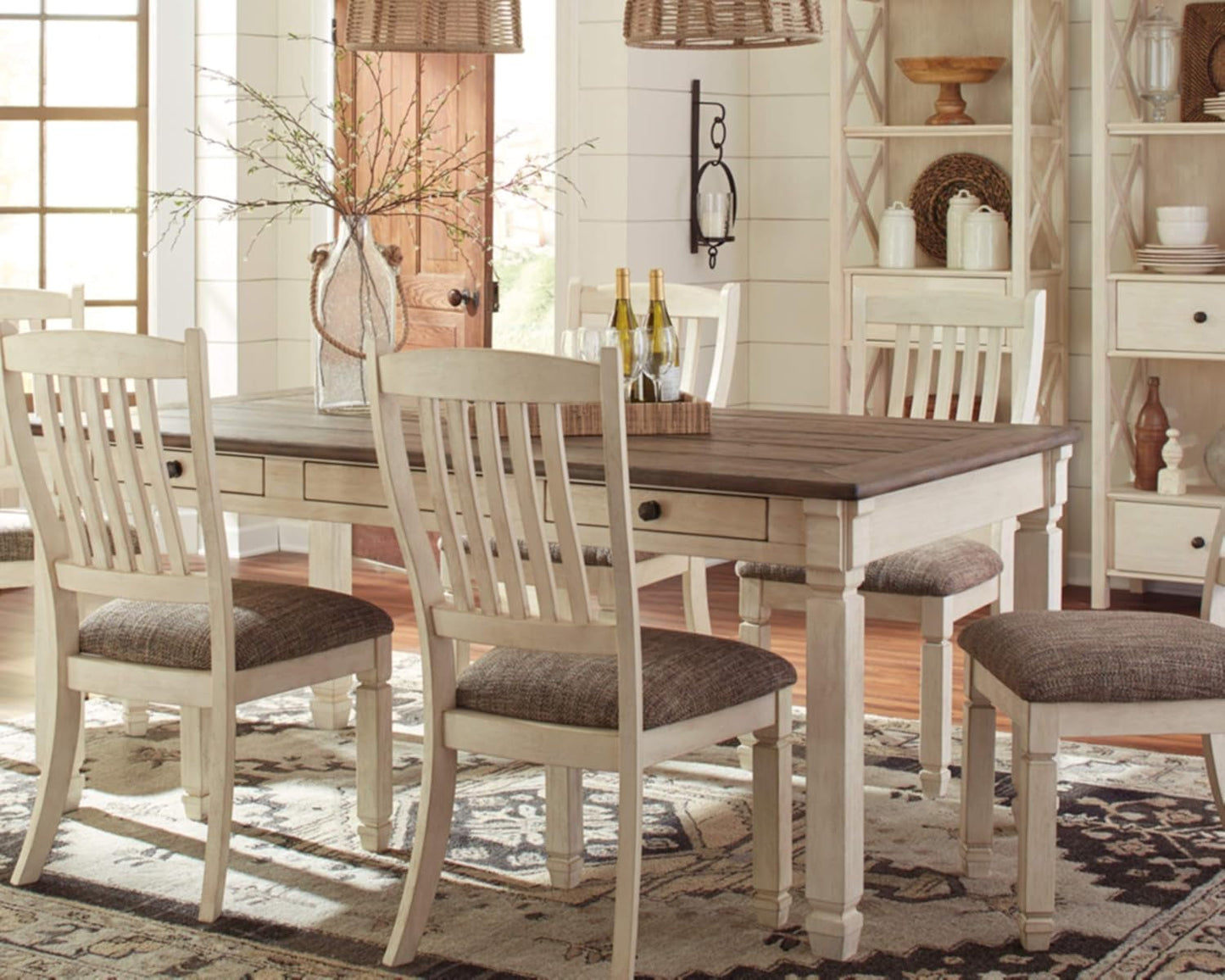 Bolanburg Farmhouse Dining Table with Drawers, Seats up to 6, Whitewash-1