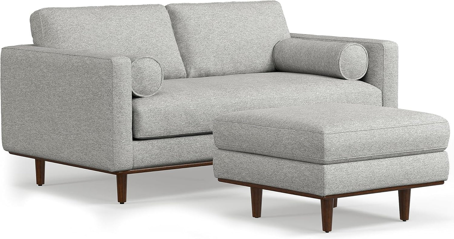 Morrison Mid-Century Modern 72 Inch Wide Sofa with Ottoman Set in Mist Grey Woven-Blend Fabric for the Living Room and Family Room-0