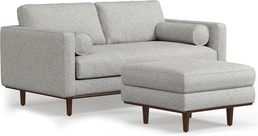 Morrison Mid-Century Modern 72 Inch Wide Sofa with Ottoman Set in Mist Grey Woven-Blend Fabric for the Living Room and Family Room-0