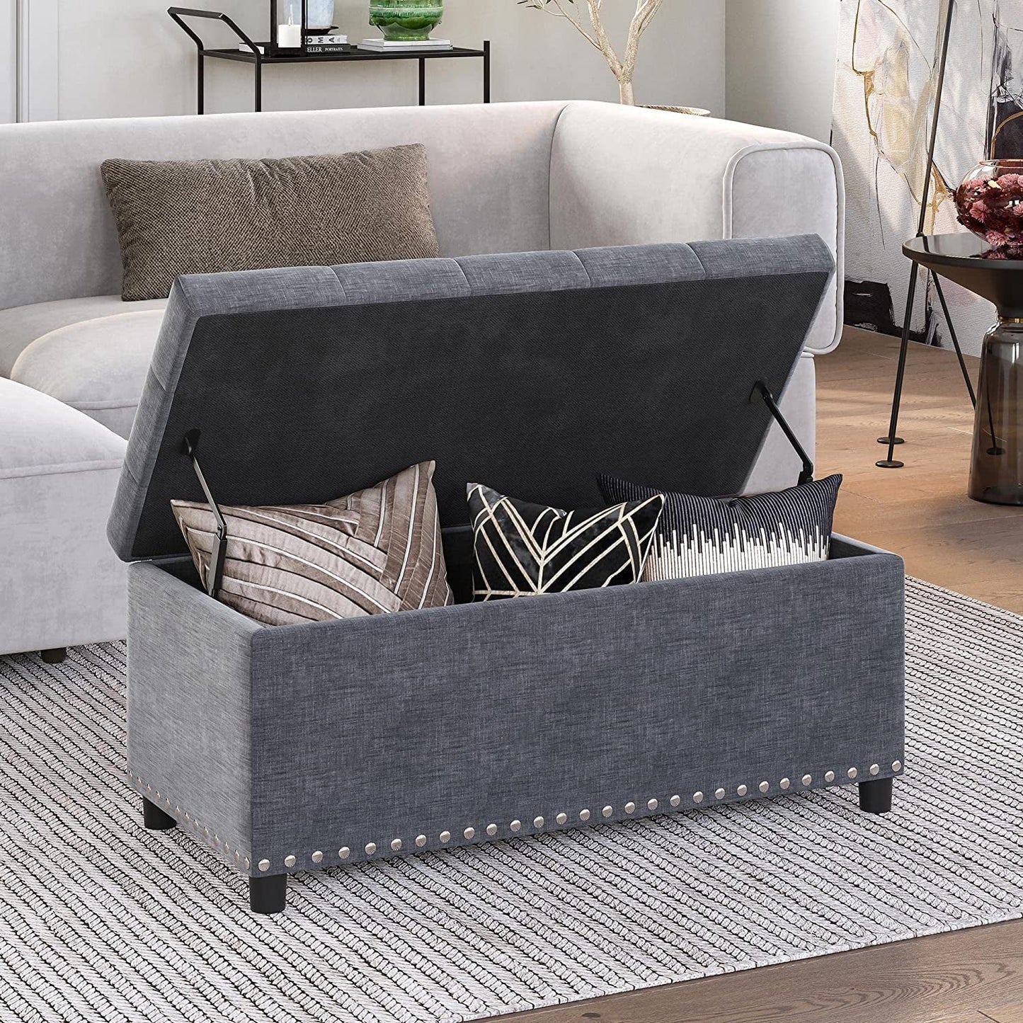 Button-Tufted Ottoman with Storage - Grey-0
