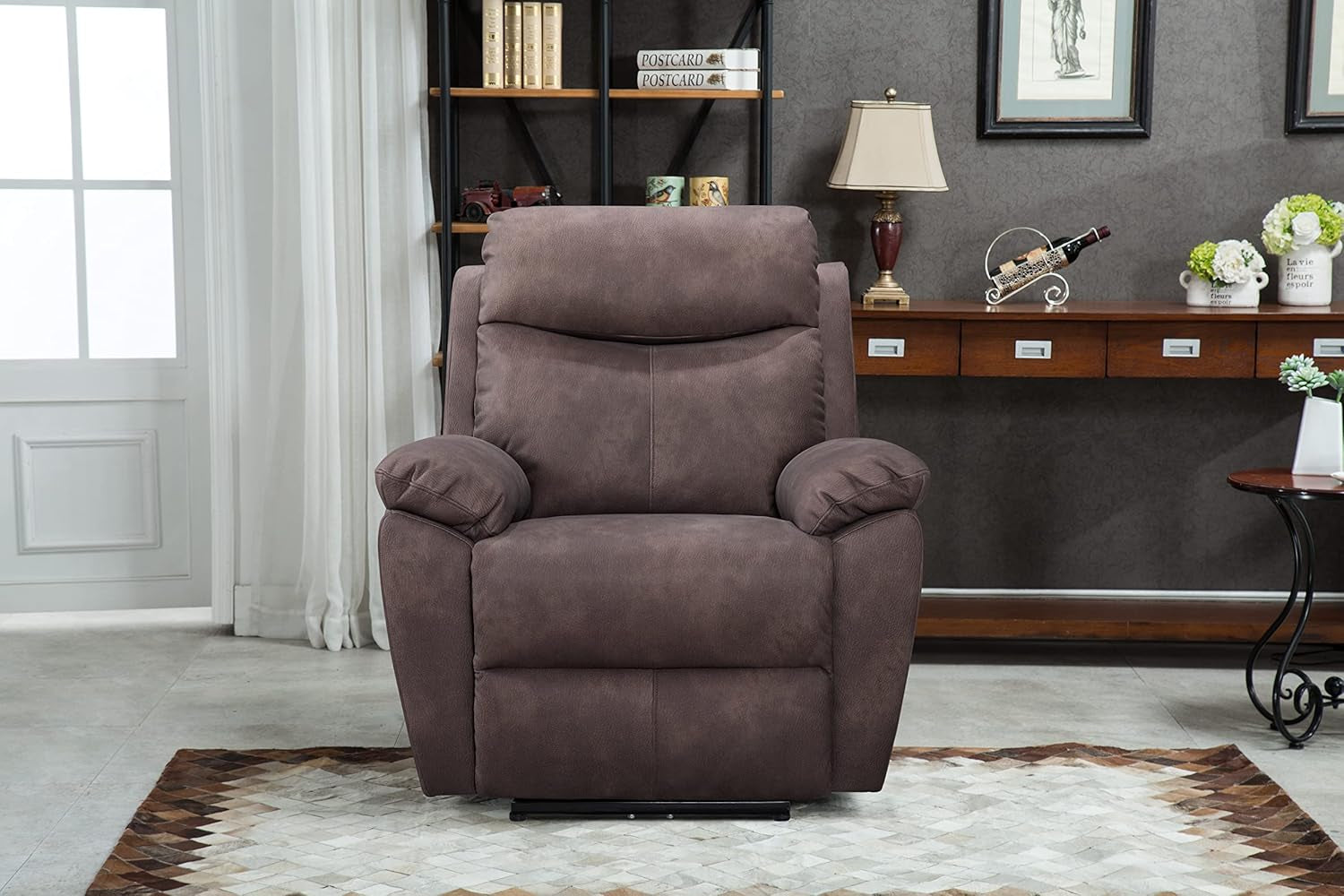 Upgraded Materials Modern Power Recliner Chair with USB Charging Port and Pillow Top Arms Palomino Fabric Single Seat Reclining Sofa in Hickory Brown Finish-4