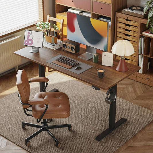 Electric Standing Desk, 48 X 24 Inches Height Adjustable Desk, Sit Stand up Desk for Work Office Home, Ergonomic Rising Computer Table with Memory Preset, Dark Walnut-1