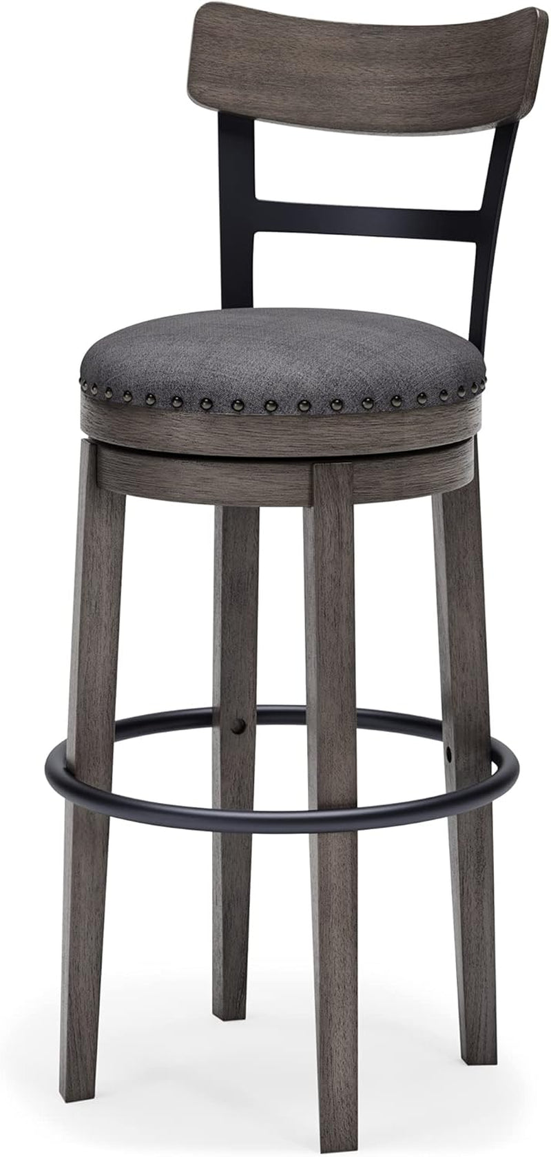 Caitbrook 30" Farmhouse Bar Height Upholstered Swivel Barstool, Gray-4