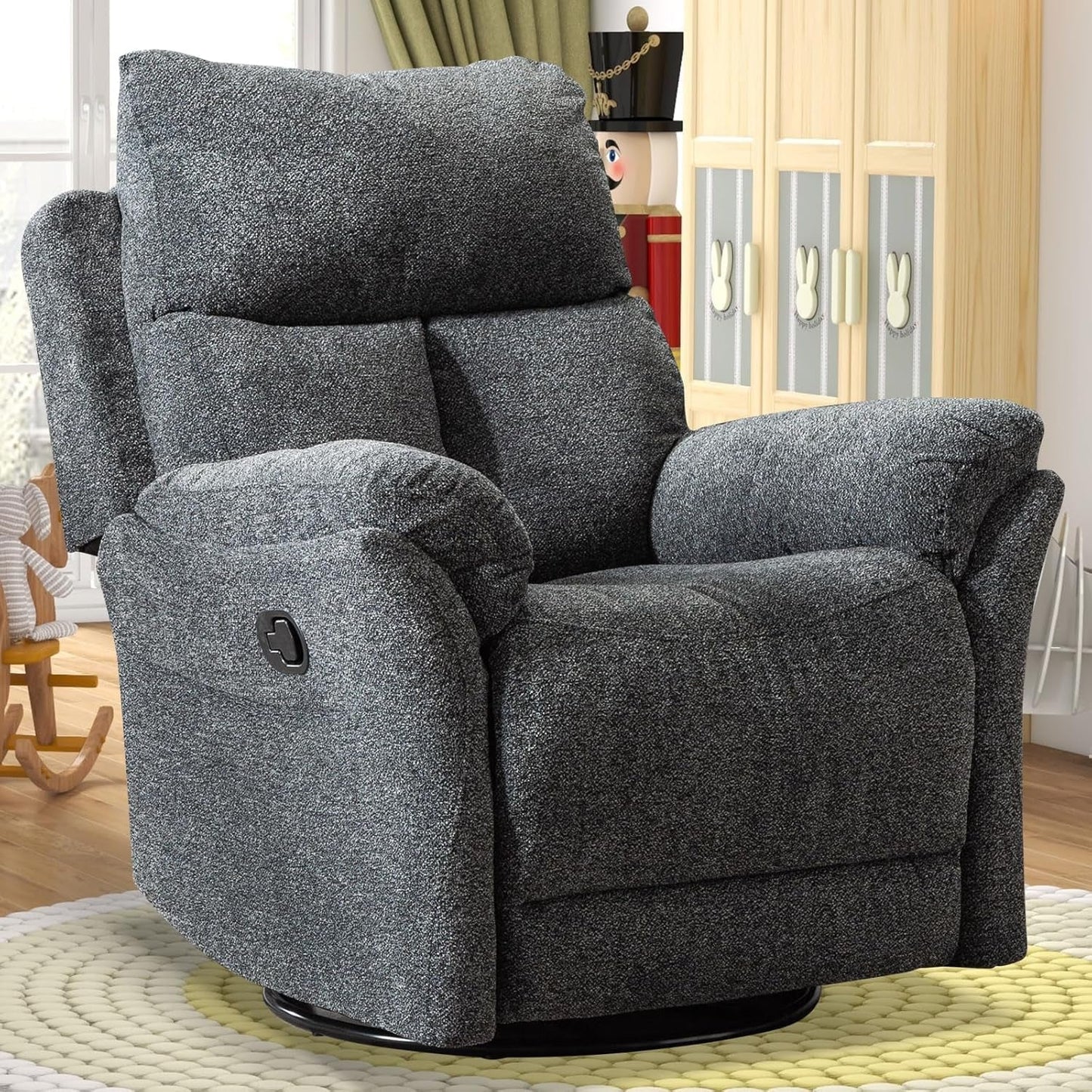 Swivel Rocker Recliner Chair Nursery, Manual Fabric Small Rocking Recliner, Modern Rocking Reclining Chairs for Living Room, Bedroom, Small Space (Gray)-0