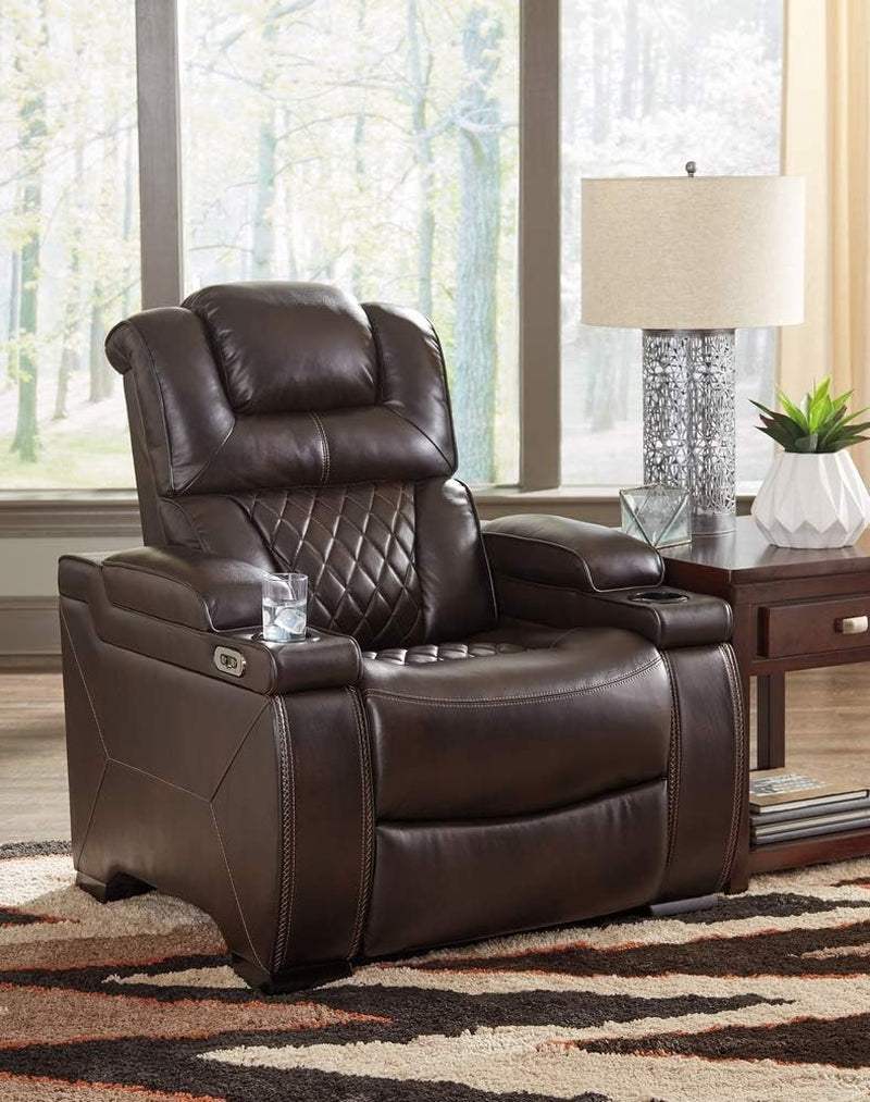 Warnerton Faux Leather Power Recliner with Adjustable Headrest, Brown-1