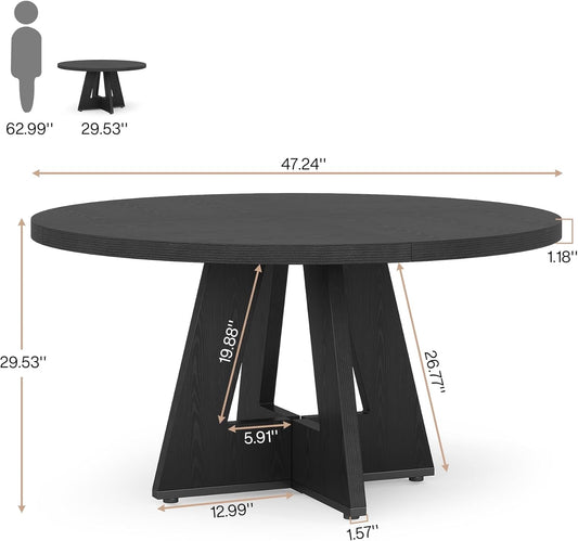 Farmhouse Dining Table, 47 Inch round Dinner Table for 4, Rustic round Dining Room Table for Home Dining Room Living Room (Black)-1
