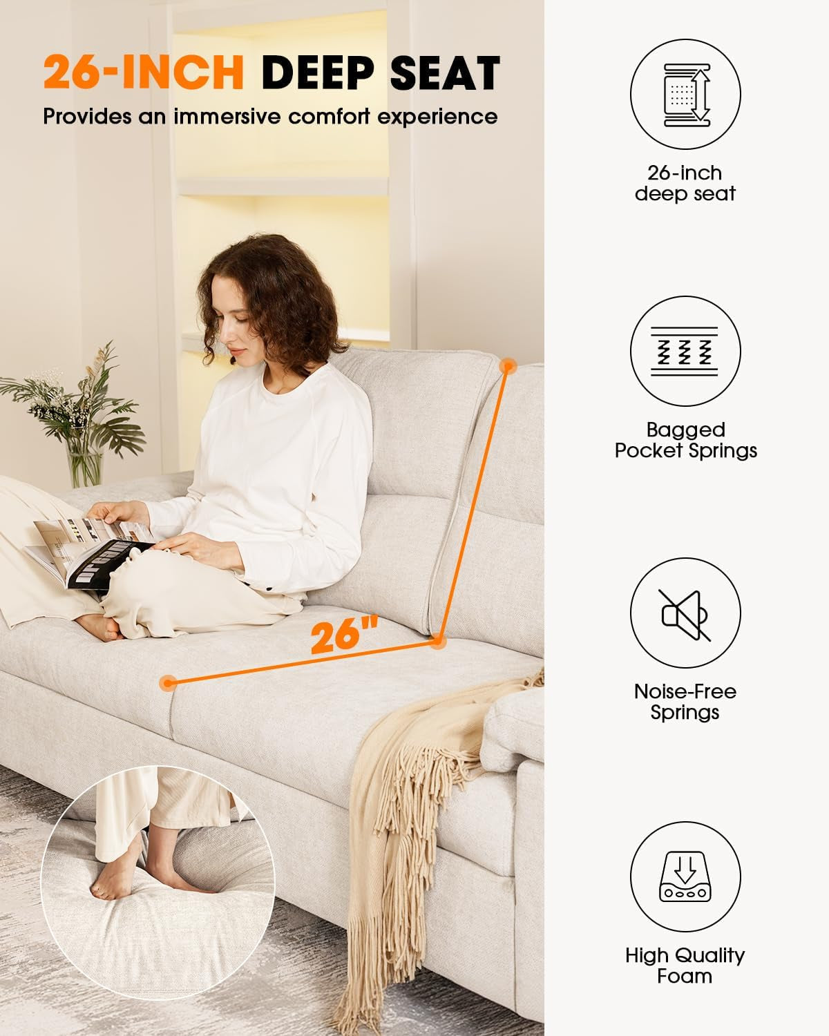 Beige Loveseat with Removable Cover (71.25")-4