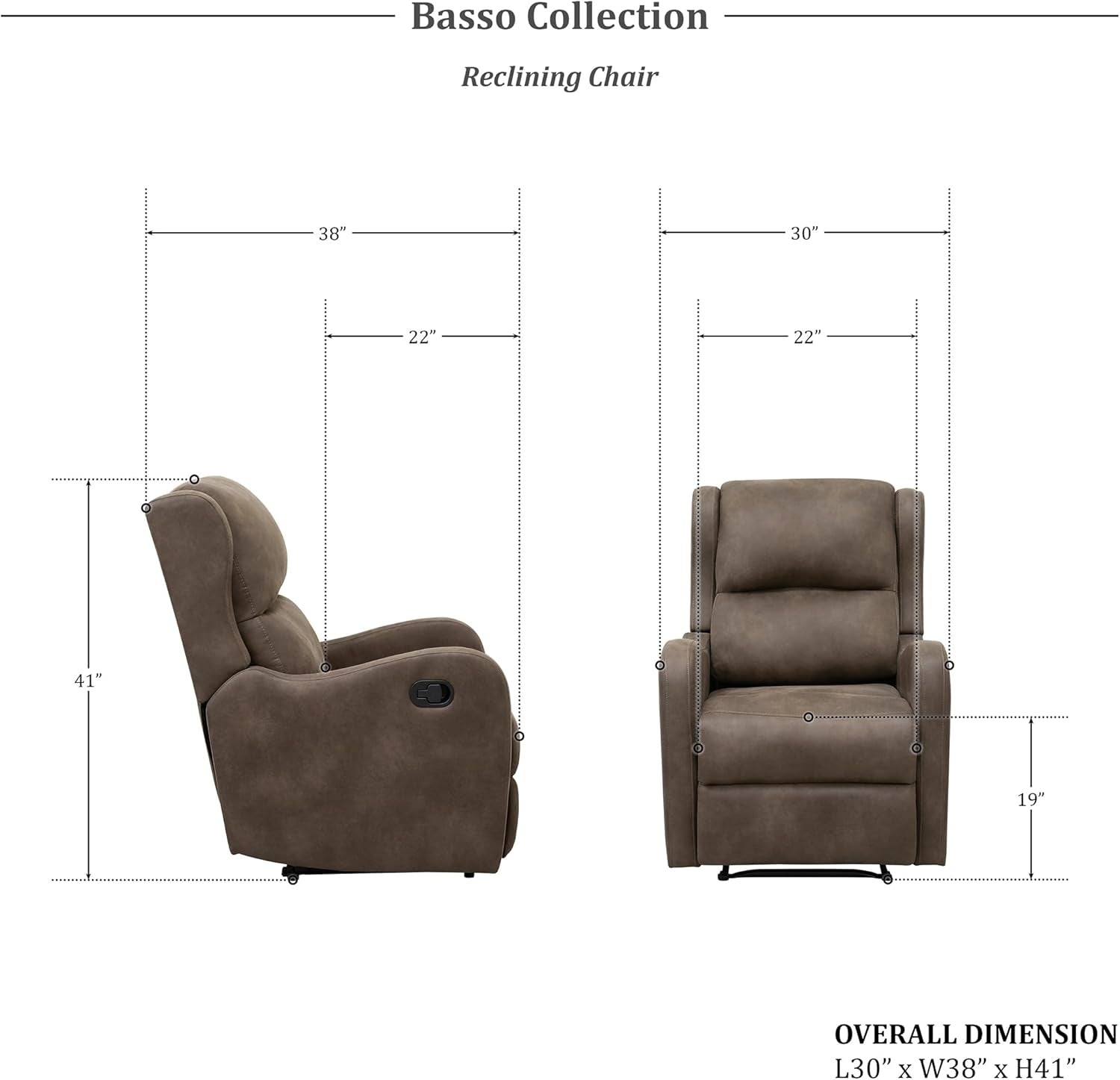 Recliner Chair Living Room Reclining Sofa Chair, Home Theater Seating Modern Recliner, Manual Recliner Sofa Chair for Living Room/Office/Apartment, Wall Hugger Recliner, Brown-1