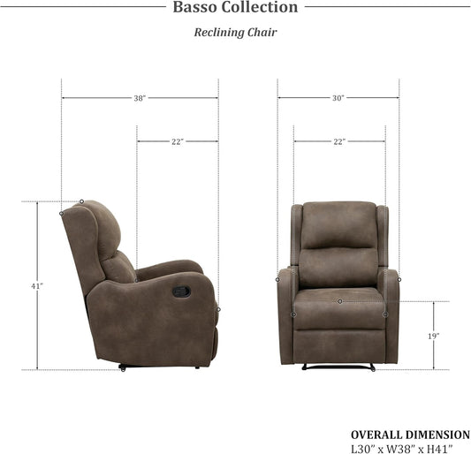 Recliner Chair Living Room Reclining Sofa Chair, Home Theater Seating Modern Recliner, Manual Recliner Sofa Chair for Living Room/Office/Apartment, Wall Hugger Recliner, Brown-1
