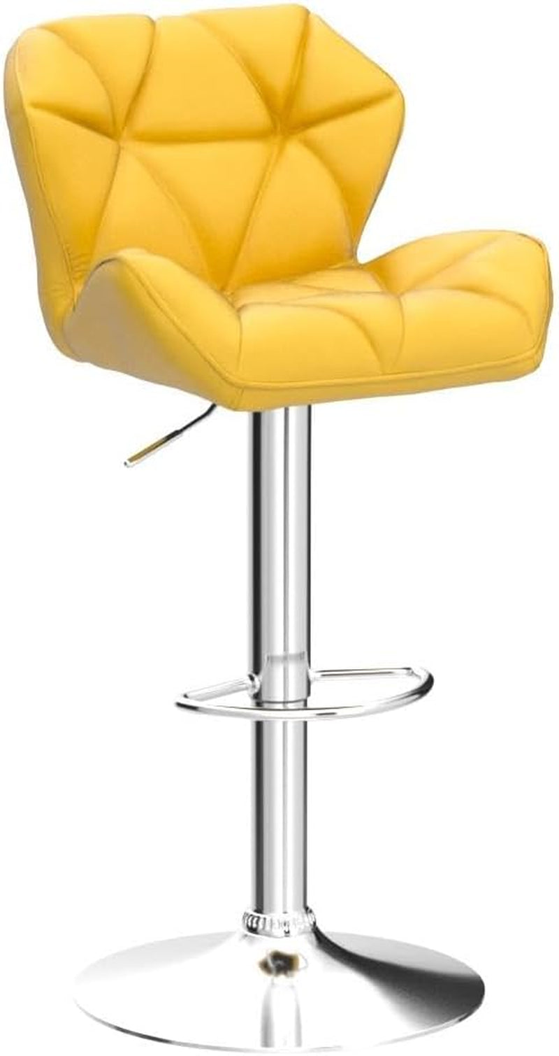 Breni Velvet Diamond Tufted Swivel Adjustable Height Barstools, Set of 2, Yellow-4