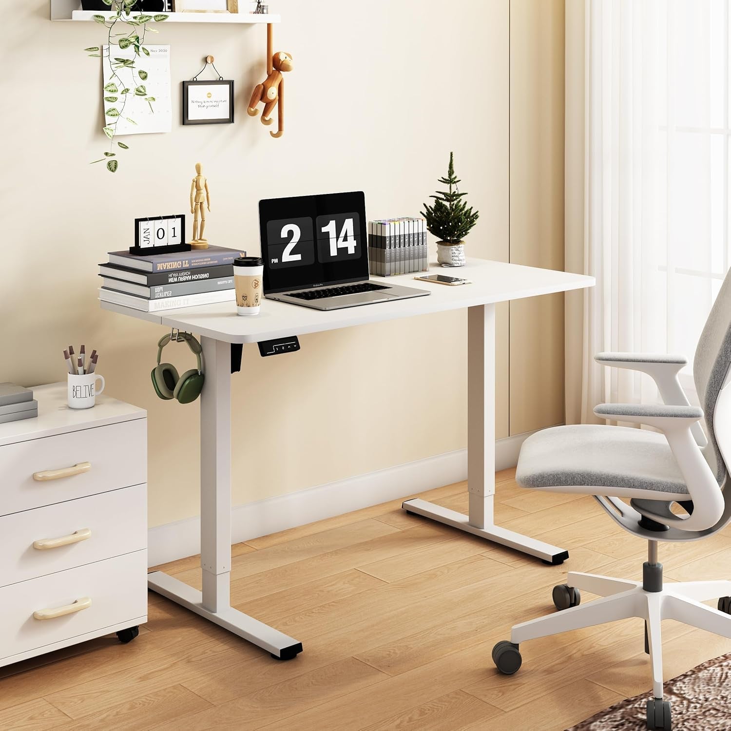 Electric Standing Desk Adjustable Height, Stand up Home Office Desk, 40X24 Inches Sit Stand Desk with Memory Preset, White-1
