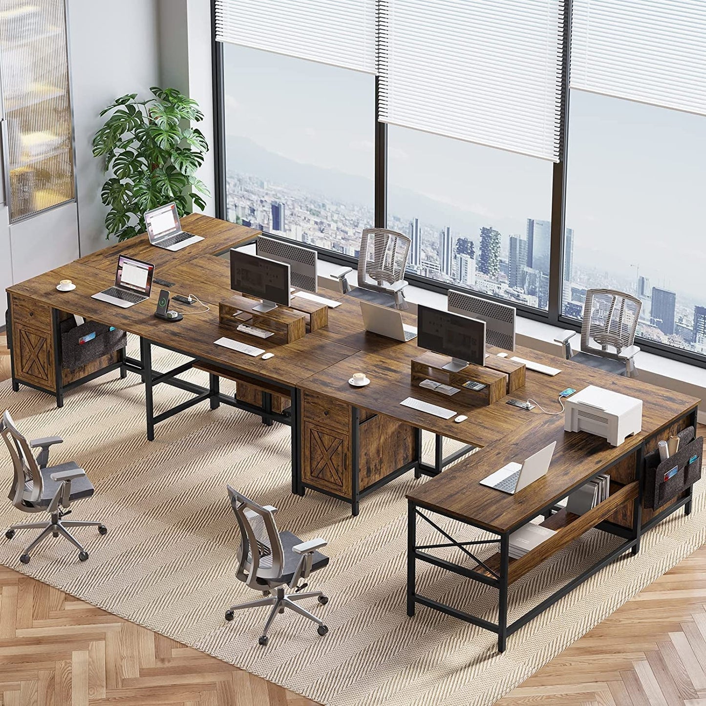 Rustic Brown L-Shaped Desk with Drawer & Storage-0